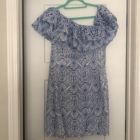 Lilly Pulitzer NWT Sundea One-Shoulder Eyelet Shift Dress - Blue Tang Hey Soleil - Picture 3 of 7